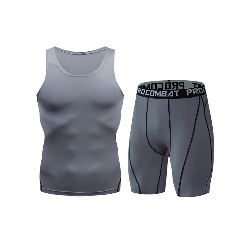 

Men's T-shirt sportswear suit men's T-shirt shirt vest + shorts muscle fitness exercise compression men's sportswear men MMA