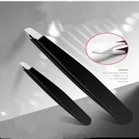 Black Eyebrow Tweezers Stainless Steel Slant Tip Hair Removal Makeup Tool Kit Eyelashes Extension  Double Eyelid  Application 1