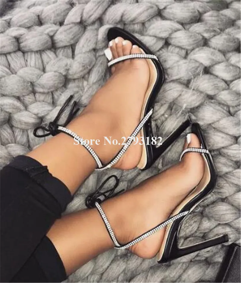 

Bling Bling Fashion Women Open Toe Rhinestone Thin Strap Stiletto Heel Sandals Lace-up Crystal High Heel Sandals Dress Heels