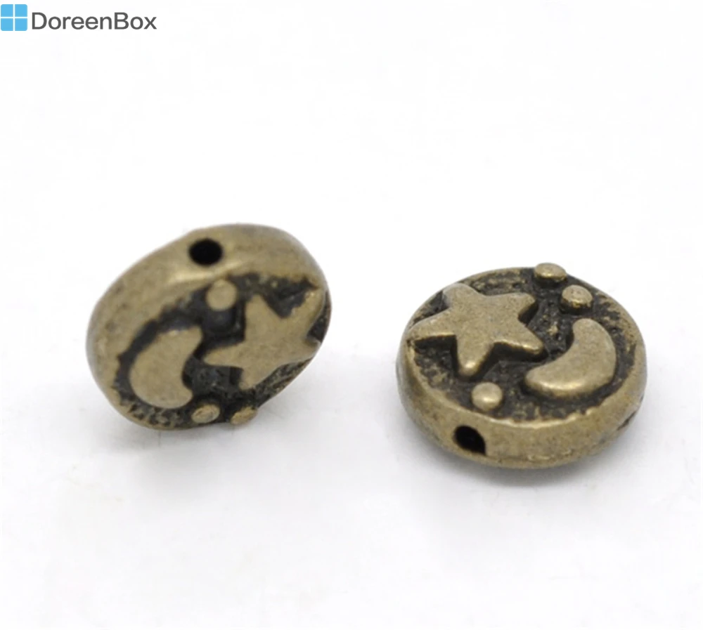 

Doreen Box hot- 50 Bronze Tone Star & Moon Pattern Spacer Beads 9x4mm (B13724)
