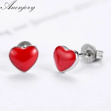 Anenjery, простые, классические, красные, сердечные, 925 пробы, серебряные серьги для женщин, девушек, подарок, предотвращают аллергию, серьги-гвоздики, S-E455