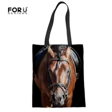 FORUDESIGNS/Женская Льняная сумка с принтом лошади для покупок для девочек, многоразовая сумка для покупок, парусиновая сумка для защиты окружающей среды
