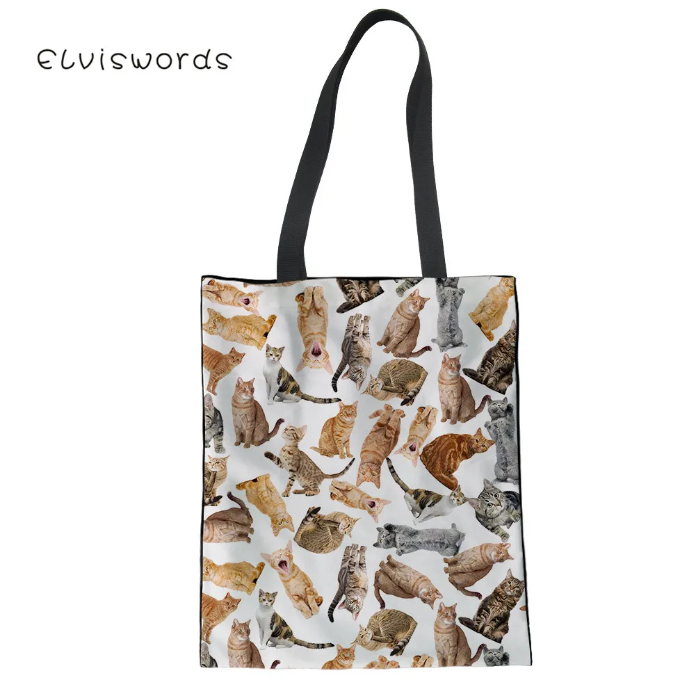 

ELVISWORDS Durable Women Reusable Bag Cute Dogs Printing Large Storage Canvas Shoulder Bag For Teenagers Causal Shopping Tote