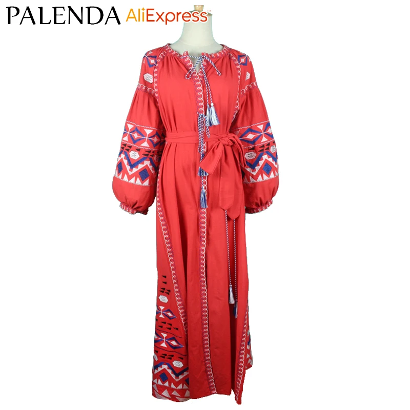 

2016 new bohemian embroidery kaftan long dress large size loose pattern wide fit real photo 100%cotton vyshyvanka dress