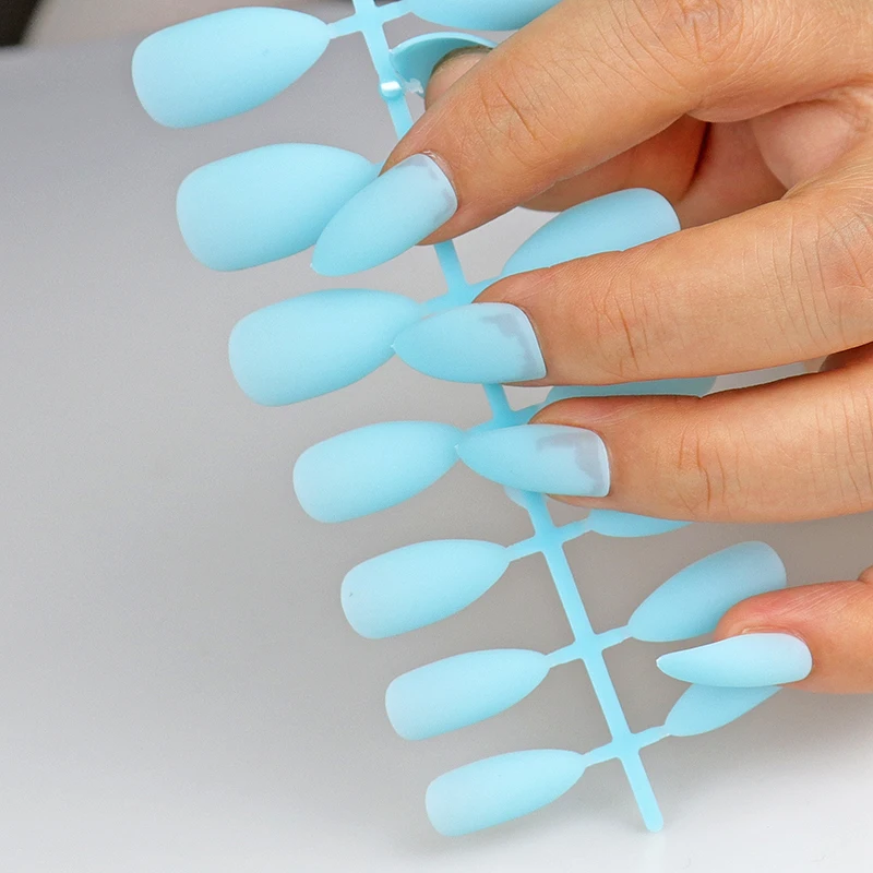 Blue Matte Artificial Nails Full Cover Fake Nails 24Pcs Candy Nail For Extension Manicure Art Acrylic Stiletto Nail Tip Beauty