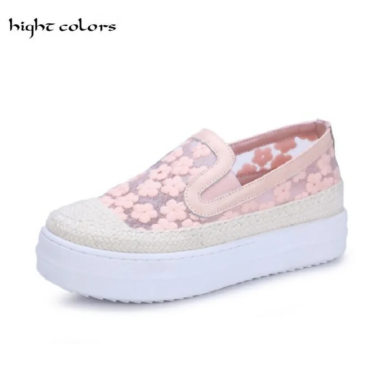 

2017 Shoes Women Genuine Leather+grenad Women Flat Shoes WHITE PINK Summer Casual Loafers Slip On Women's Flat Platform Shoes