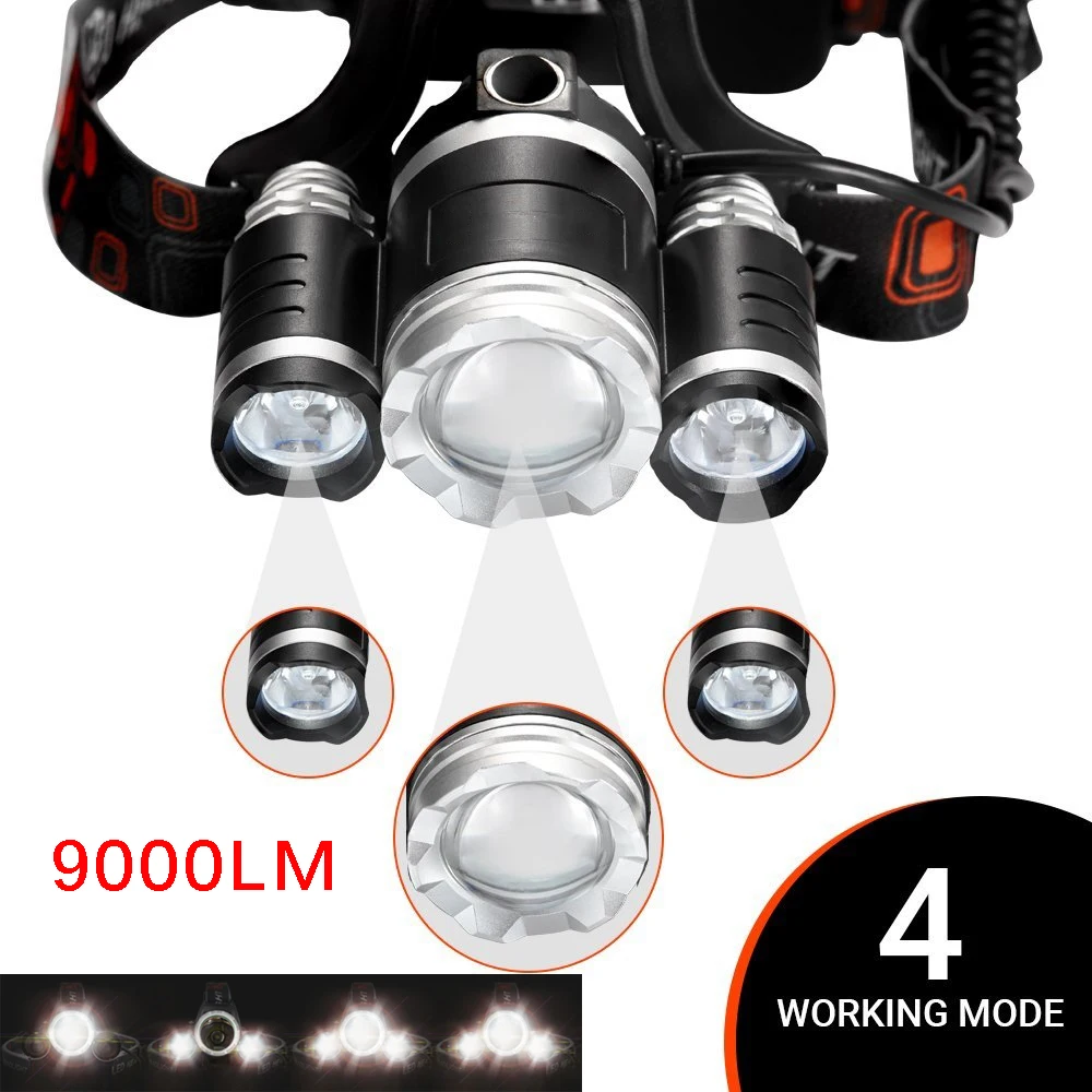 3 XML T6 Светодиодные фары налобный фонарь 4200LM 4 режима Головной для охоты рыбалки Led