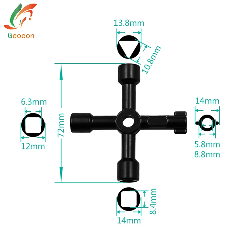 Geoeon Универсальный 4 в 1 Крест ключ переключатель гаечный ключ для поезда Электрический шкафчик лифта клапан сплав треугольник квадрат A47