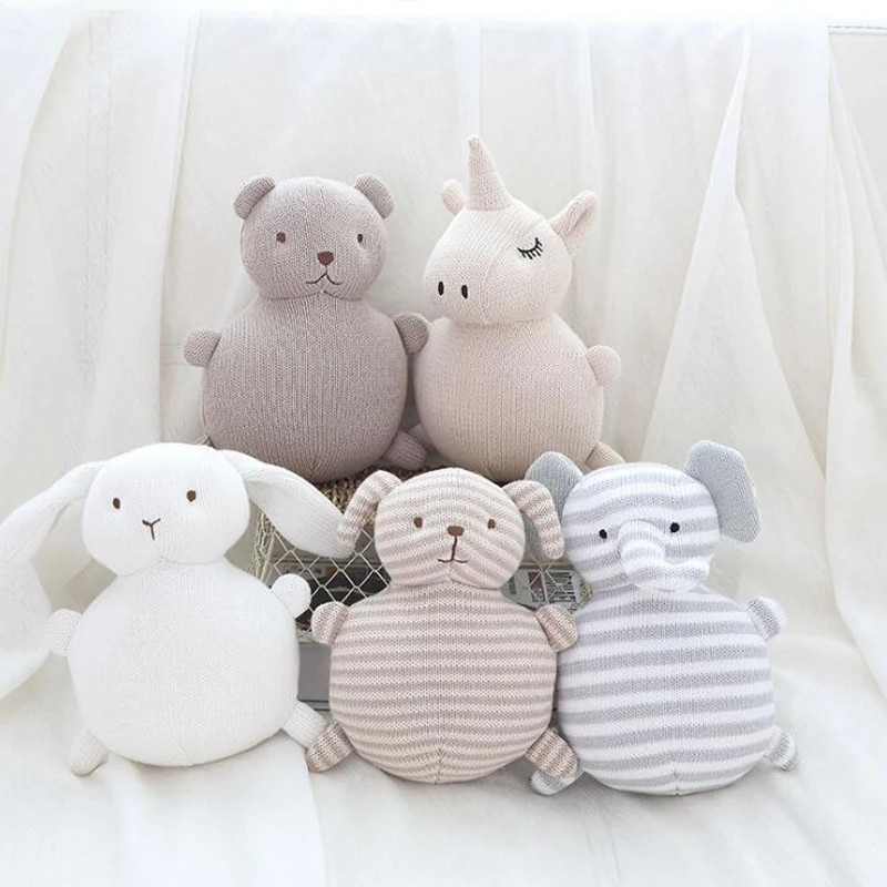 

Baby Appease Wool Knitting Animals Plush Doll Unicorn Elephant Dog Rabbit Stuffed Plush Toy Soft Kids Doll for Gifts