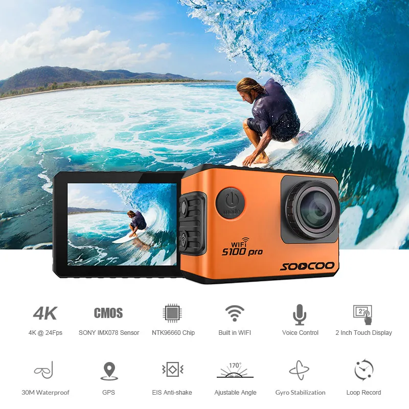 2019 новая Экшн камера SOOCOO S100 Pro Voice ControlWifi 4K 2 0 сенсорный экран с гироскопом и