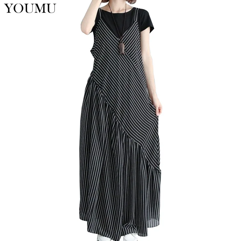 

Women's Cotton Linen Loose Striped Jumpsuit Overalls Bib Suspenders Wide Leg Pants Casual White Black Oversized Fashion 223-389