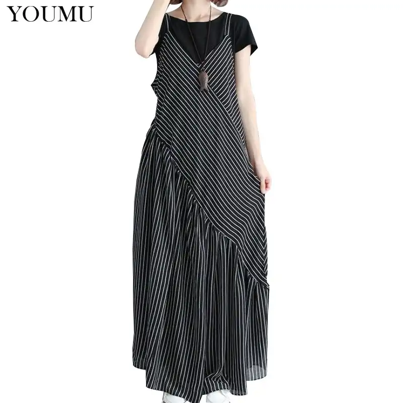 striped linen overalls