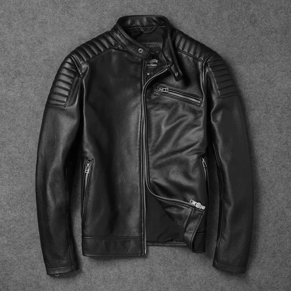 2018 Для мужчин Винтаж коричневые из натуральной кожи мотоциклетная куртка реального толстые теплые короткие кожаная куртка-пилот