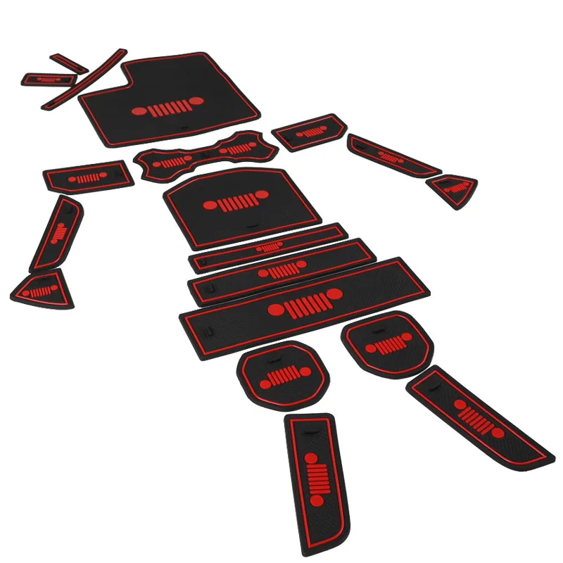 Set Rubber Red  White Car Interior Gate Slot Pad Mat Cup Mat Pad Decoration for Jeep Wrangler JL 2018+ Car Styling Accessories (28)