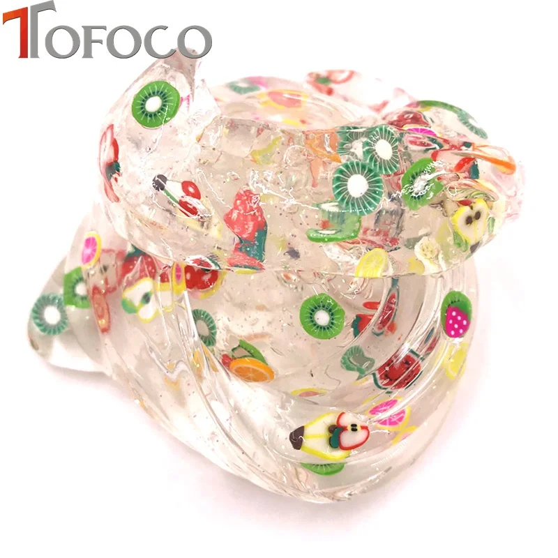 TOFOCO 12 Type/Set Clear Slime Fruit Slices Mixed Kawaii Soft Clay DIY Slime Supplies Accessories Crystal Mud Toys For Kid