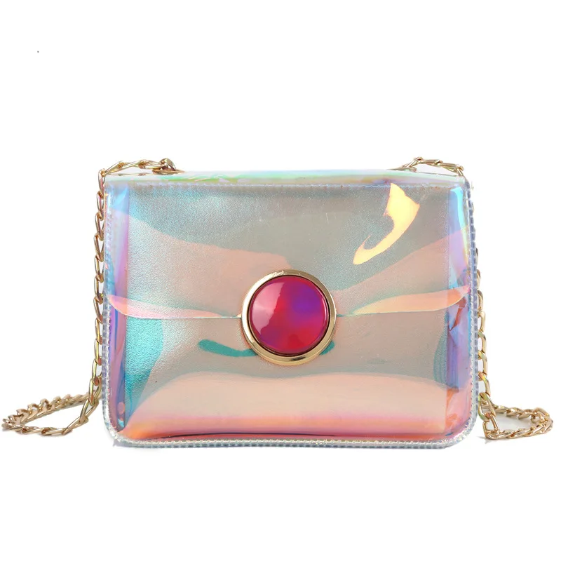

Laser PVC Colorful Chain Small Bag PU leather Messenger Bag Clutch Laser Bags Designer Mini Shoulder Bag Women Handbag Hot Sale