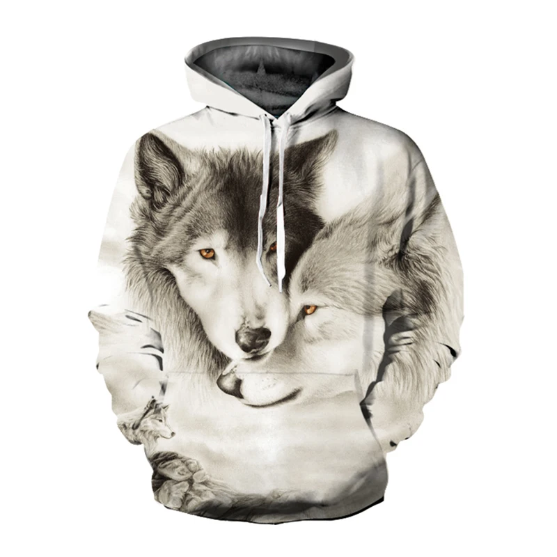 EHUANHOOD الساخن بيع العلامة التجارية الذئب 3D هوديي الرجال البلوز الرجال النساء هوديس زائد حجم البلوز الجدة 3XL عارضة الحيوان معاطف