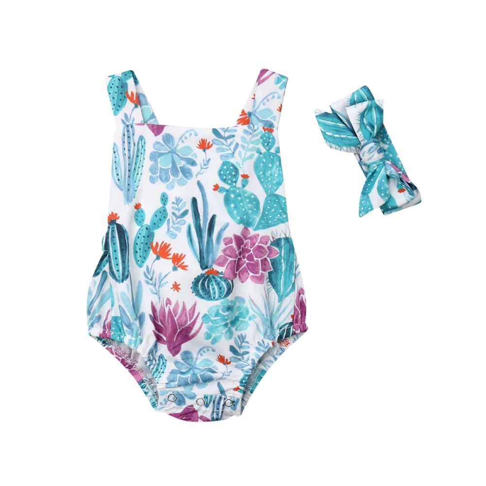 

Newborn Infant Baby Girls Summer Cactus Romper Jumpsuit Playsuit +Headband 2Pcs Outfit Clothes