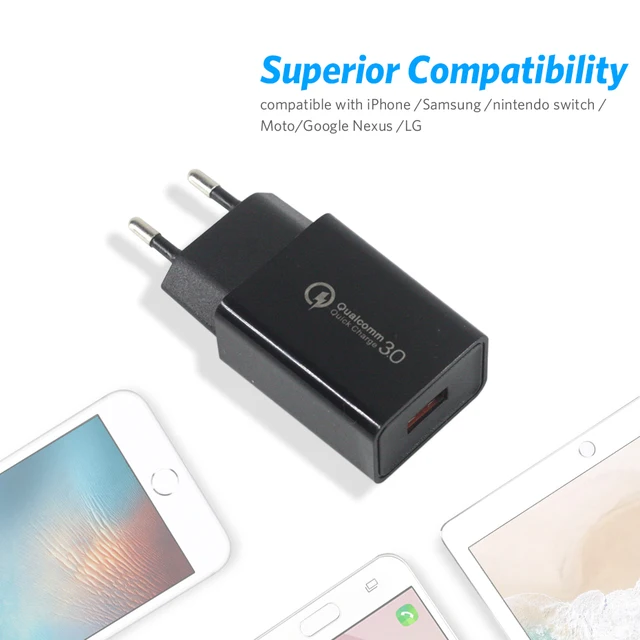 AIXXCO 18W Quick Charge 3.0 Fast Mobile Phone Charger EU Plug Wall One USB Charger Adapter