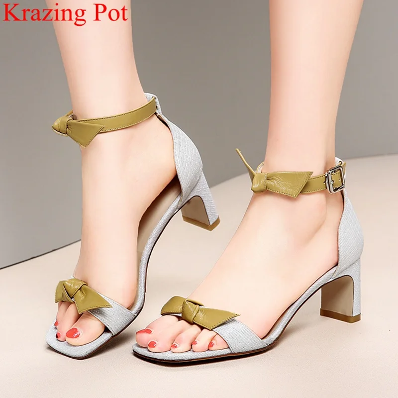 

superstar peep toe buckle strap butterfly-knot high heel women sandals nightclub party sweet cover heel elegant summer shoes LD8