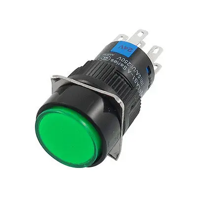 

Panel Mounted Green Sign Round Latching Push Button Switch 8 Pin DPDT 24V DC