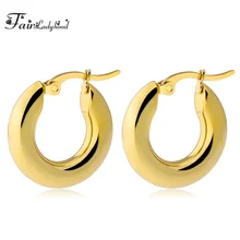 Fairladyhood новая одежда для маленькой девочки 2, Цвет классический 316L Нержавеющая сталь популярные серьги в виде колец, гладкая 20/25 мм Серьги для Для женщин Модные украшения