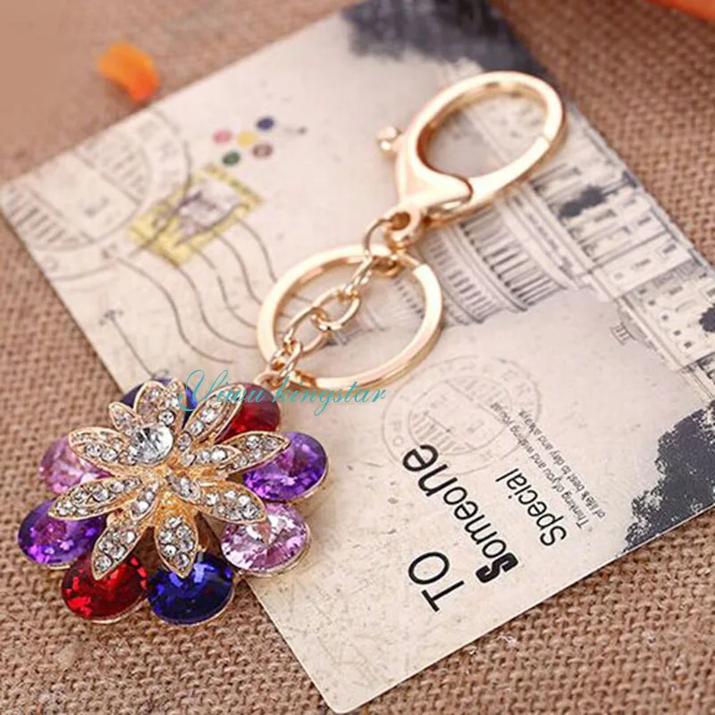 Normal size Flower Modeling color crystal women Key chain Double rings