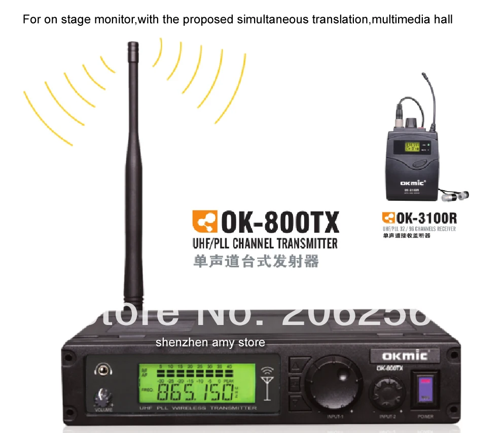 

UHF transmitter(mono) with multiple receivers OK-800TX 3100R Lavalier Receivers Wireless In Ear Monitor System Stereo earphone
