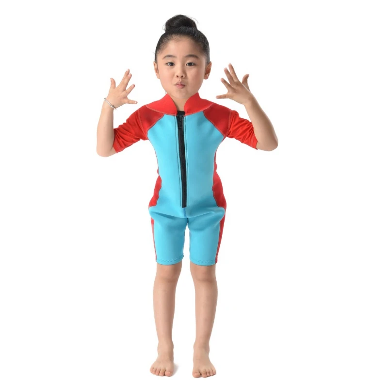 

New 2.5mm Short Sleeve Siamese 1-12Year Children Diving Material Rash Guards One-Picece Surfing Thermal Swimsuits Rn