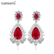 LUOTEEMI Luxury Bridal Dangle Party Earrings Wedding Jewelry Four Colors Choice AAA Cubic Zirconia Drop Earrings for Women