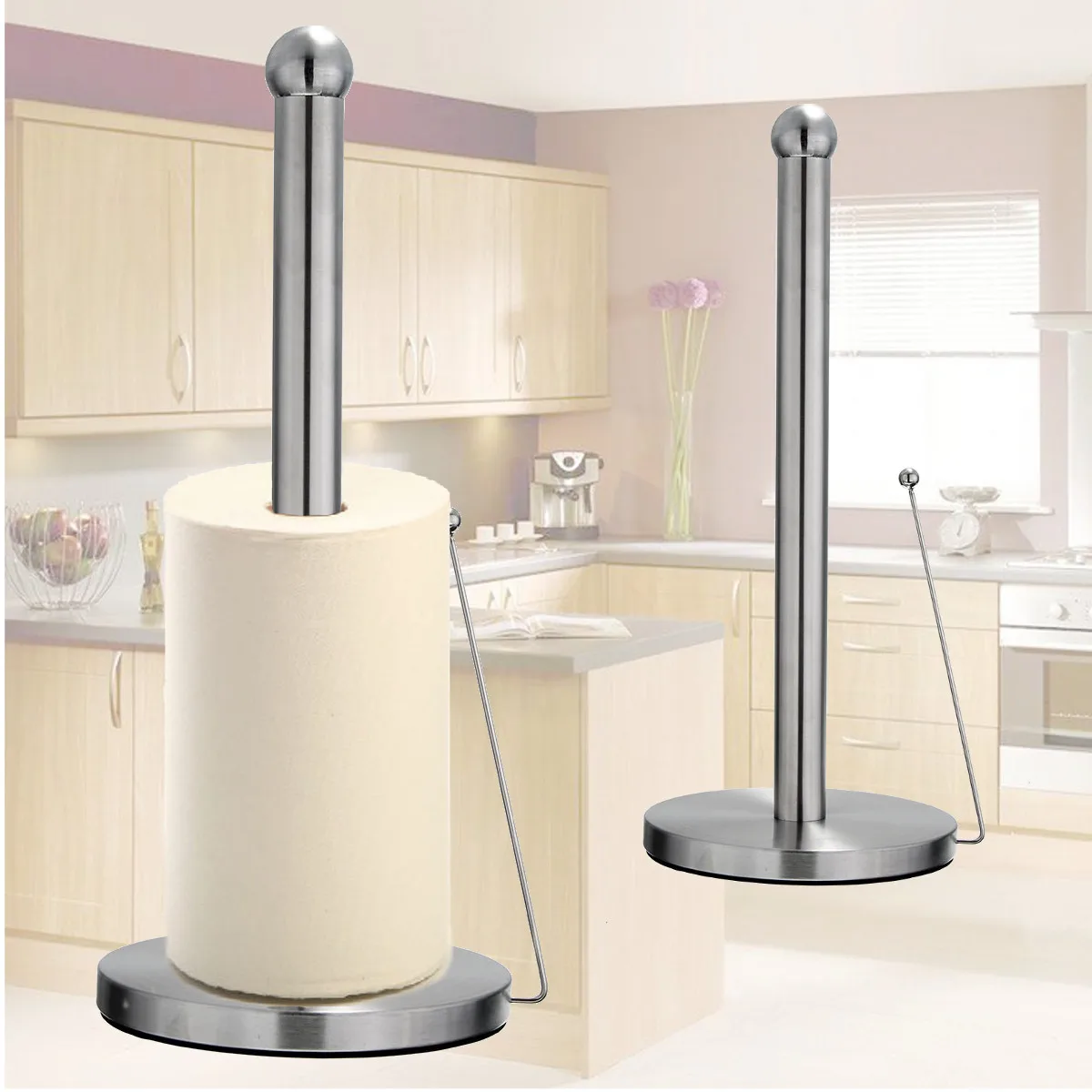 

Paper Towel Roll Holder Bathroom Kitchen Organiser Dispenser Tissues Roll Freestanding Stainless Steel Paper Holders