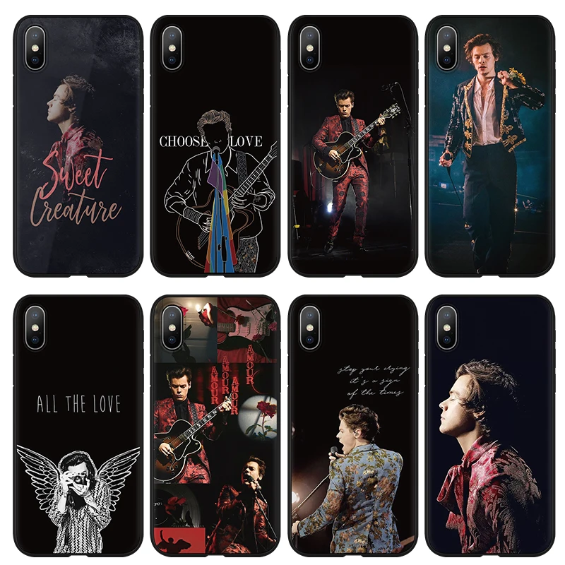 

One Direction Tattoos Harry Styles Phone Cases for iPhone 7 6 6S 8 Plus Cover For iPhone XS Max XR X 5 5S SE Black TPU Case Capa
