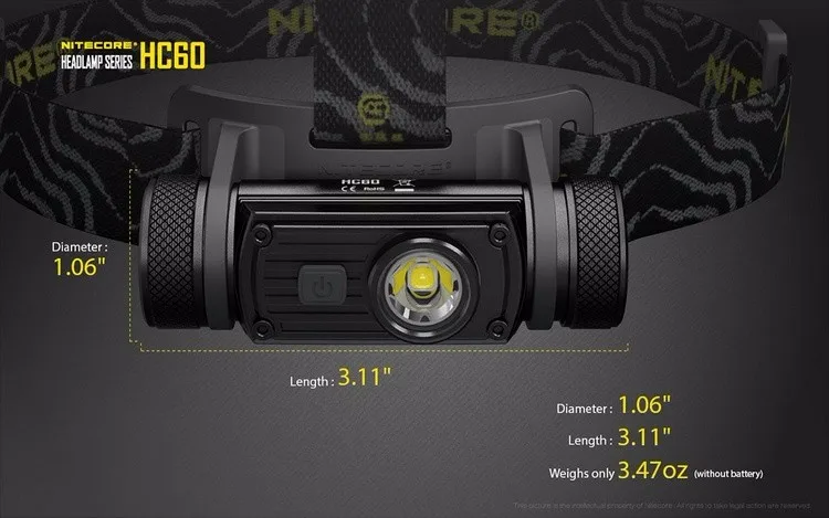 NITECORE HC60W налобный фонарь CREE U2 1000LMs налобный фонарь без батареи Водонепроницаемый для кемпинга охоты рыбалки альпинизма