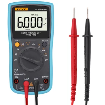 

ZOYI VC15B+ Digital Multimeter True RMS 6000 Counts Auto Range AC/DC Ammeter Voltmeter Ohm Capacitance Diode Continuity Testing