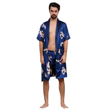 Красивый Для мужчин атласные шелковые кимоно халат длинные Пижама банный халат с поясом одежда с длинным рукавом домой тонкие Для мужчин пижамы Мужская пижама