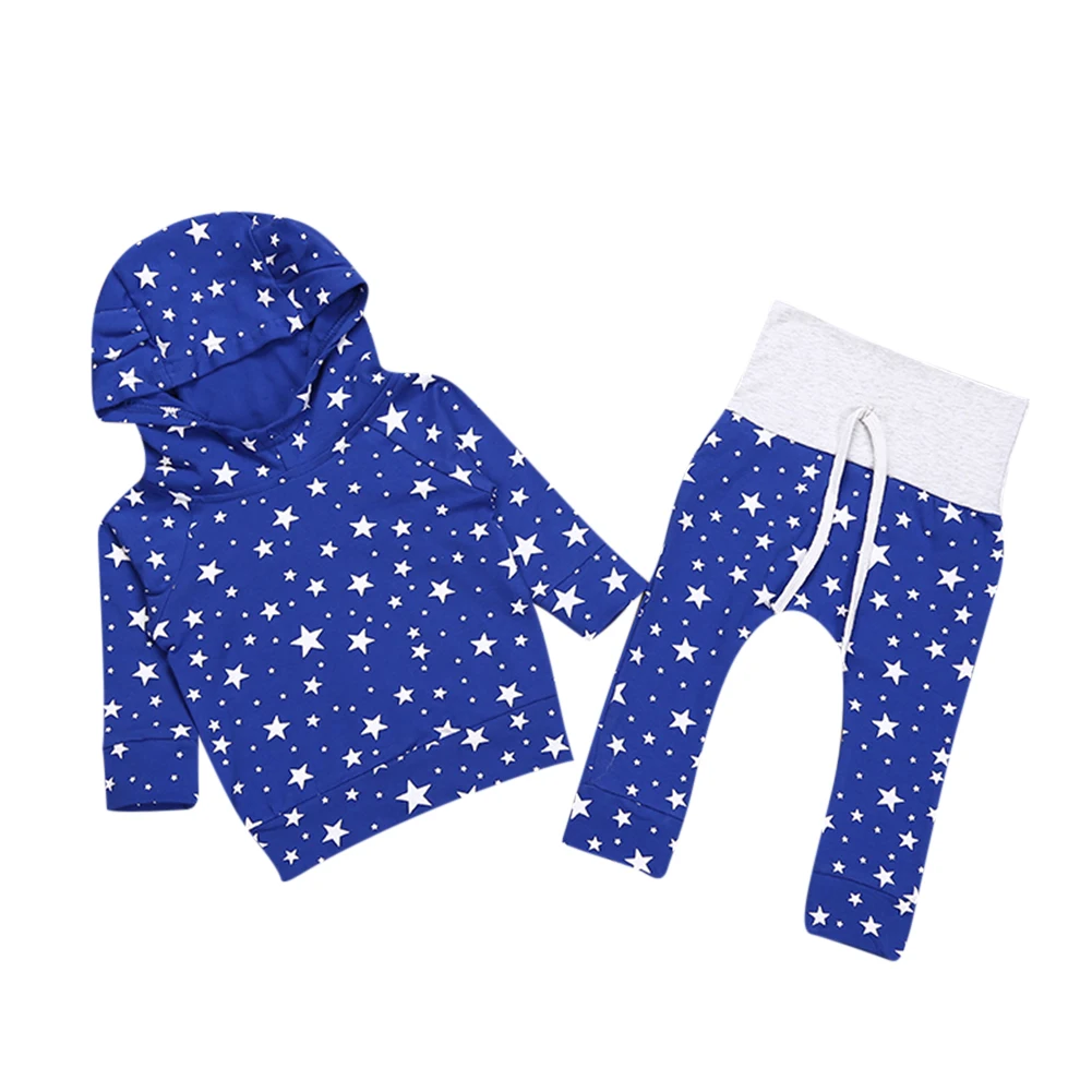 

2pcs Newborn Infant Boy Girls Clothes Blue Star Cotton Casual Hoodie Sweatshirt Pants Toddler Clothing Set Kids Clothing