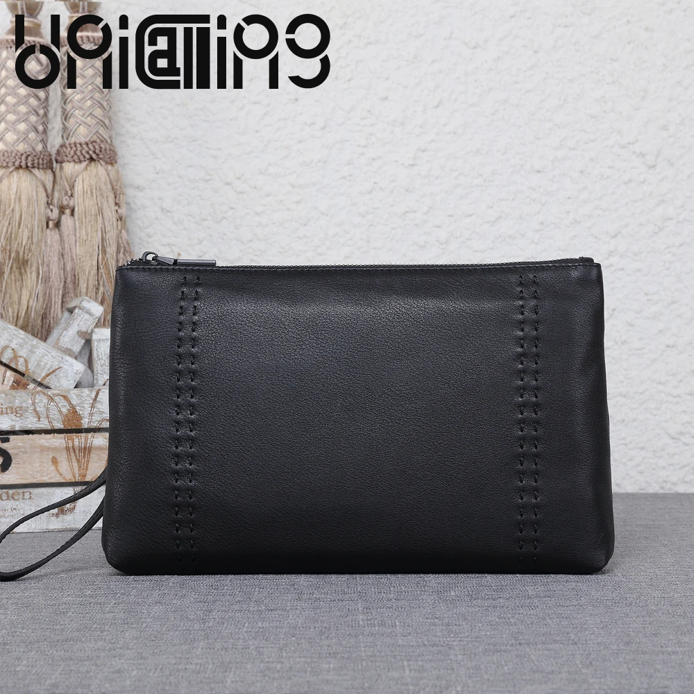 

New style Fashion brand men bag Top grade Genuine Leather men handbags solid color zipper cow leather big Clutch bag