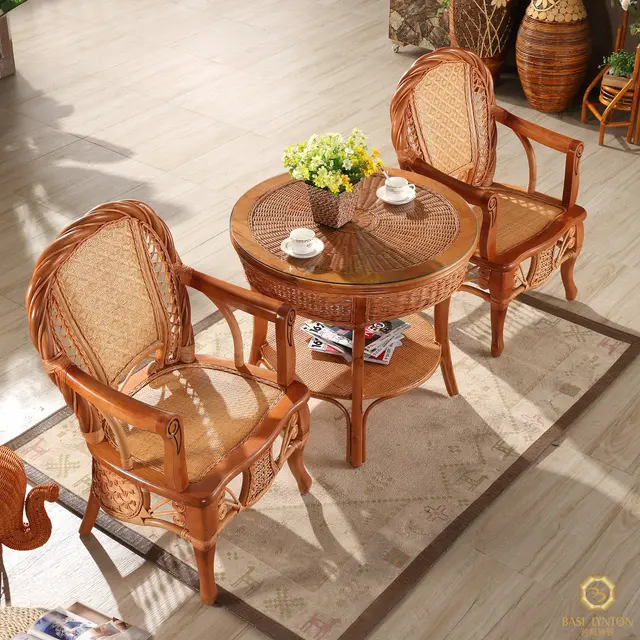 Natural Rattan Chair Three Piece Coffee Table Really Simple Wicker Natural Rattan Chair Three Piece Coffee Table Really Simple Wicker Outdoor Leisure Furniture Balcony Combination
