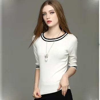 

Women Knitted Spring Sweater Elastic Half Sleeve Pullover Soft Summer Tight Sweaters Femme Tops Ladies Jumper Korea Knit Top
