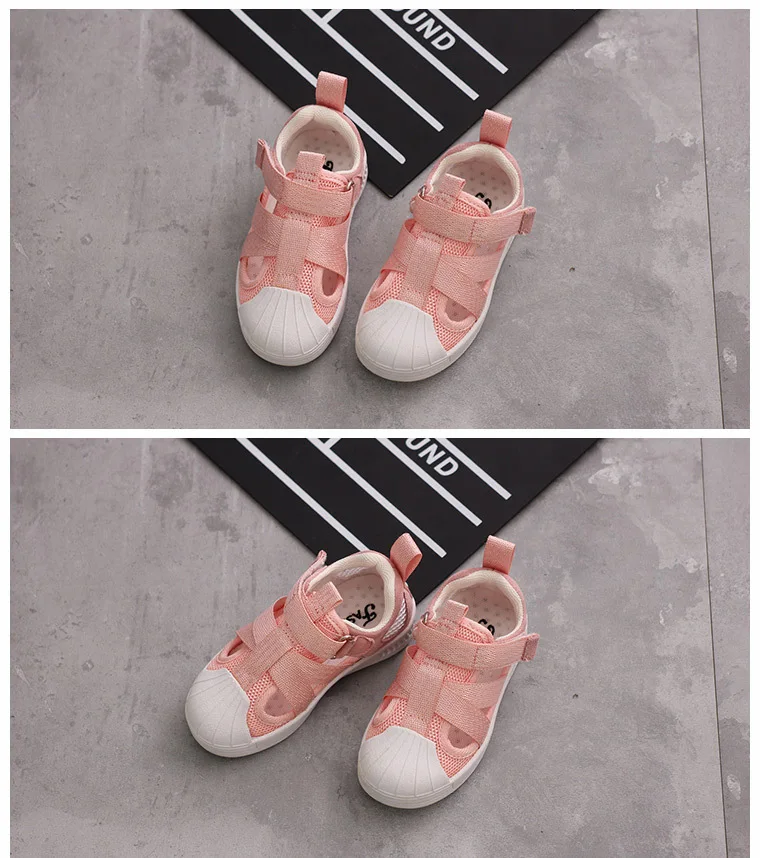 Sapatos de Criança Respirável e Luz Crianças Sandálias Genuínas Menino Meninas Doces Cor Simples Retro Design Etiqueta Mágica Sapatos & 10 High Quality Mamãe e Bebê