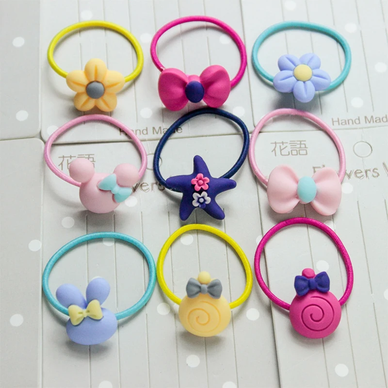 

10 pieces new fashion ice cream elastic rubber hair bands girls Floral pigtail headlines cartoon headband mix Elastic hair rings