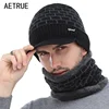 AETRUE-Sombrero de invierno para hombre y mujer, gorros tejidos, bufanda, pasamontañas, gorro de lana, gorro de piel de visón, 2022 ► Foto 1/6