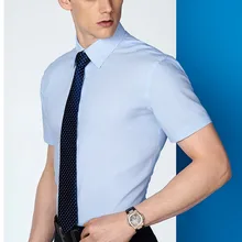 Дизайн Новое поступление хлопок синяя полоса с коротким рукавом slim fit Мужская рубашка на заказ