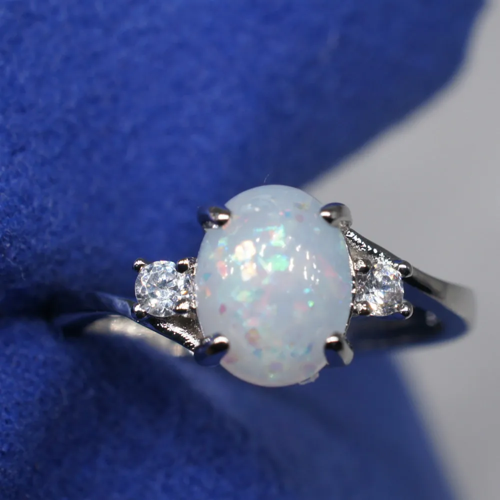 Artificial Opal Rings for Women Alloy Silver Color Cubic Zircon Wedding ...