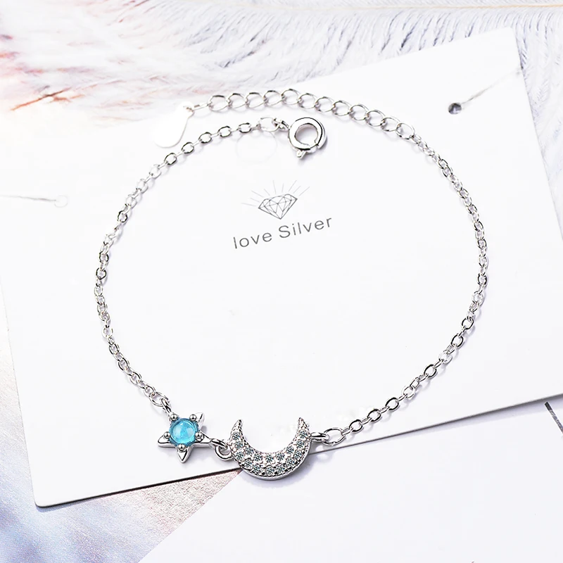 

Exquisite Star and Moon Charm Crystal Zirconia Female Bracelets & Bangles Silver Chain Bracelets Fashion Jewelry Gifts for Women