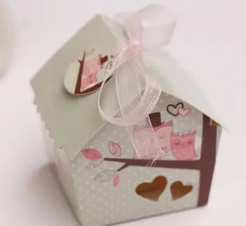 

creative cute mini owl in house heart with card candy bag new marriage charm Shower Favor Boxes Wedding Party Gift hold bag