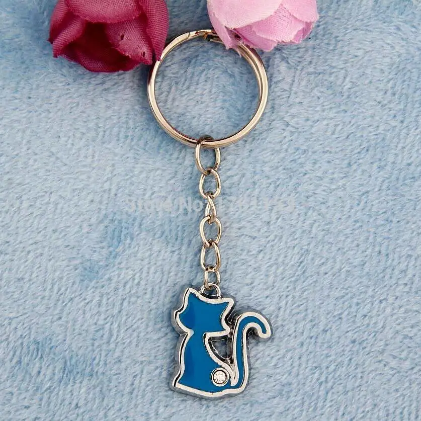 20pcs/Lot Drop Glaze Multicolor Cute Cat Charm Pendant Key Ring Key