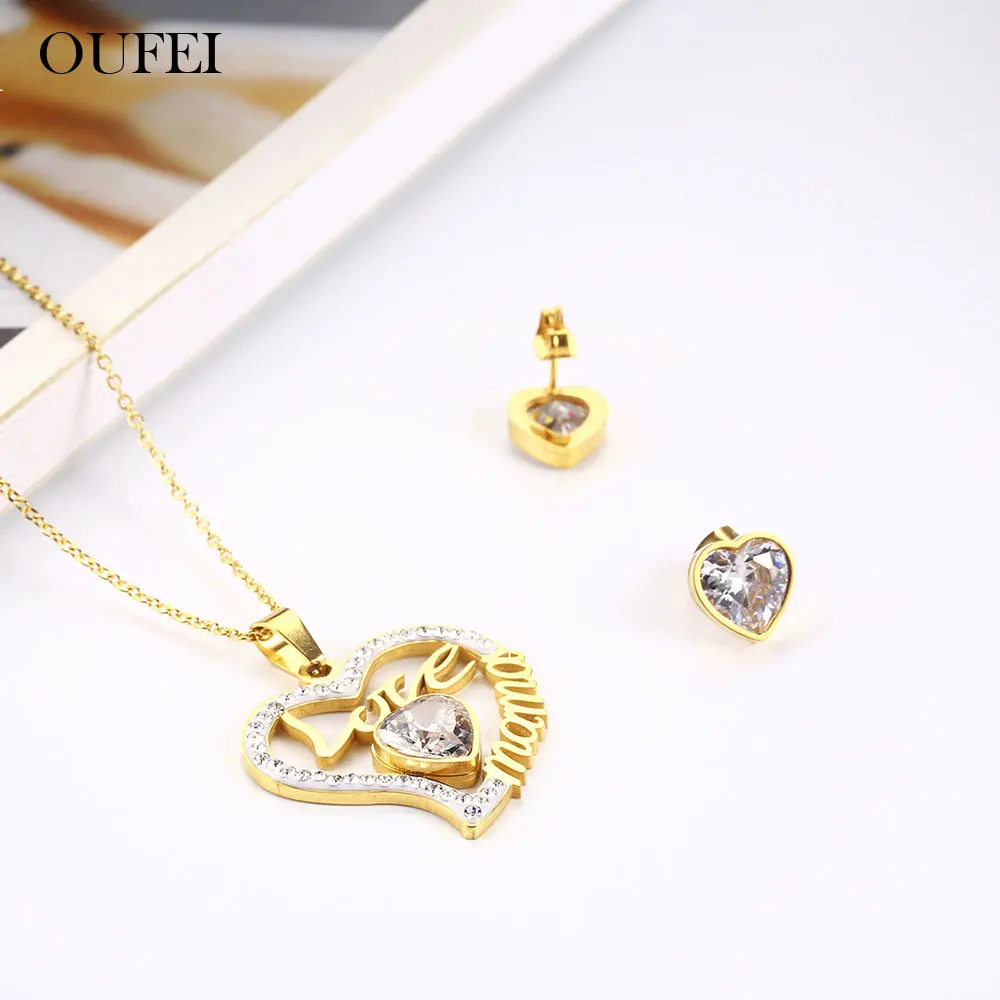 

OUFEI Stainless Steel Jewelry Woman Vogue 2019 Bohemian Heart Necklace Earrings Set Bridal Jewelry Sets Jewelry Accessories