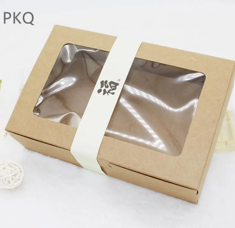 

30pcs Blank Paper Gift Box with window Mooncake Packing Box Egg Tart/Cake Cardboard Boxes Small Cupcake/Chocolate Box 18x12x5cm