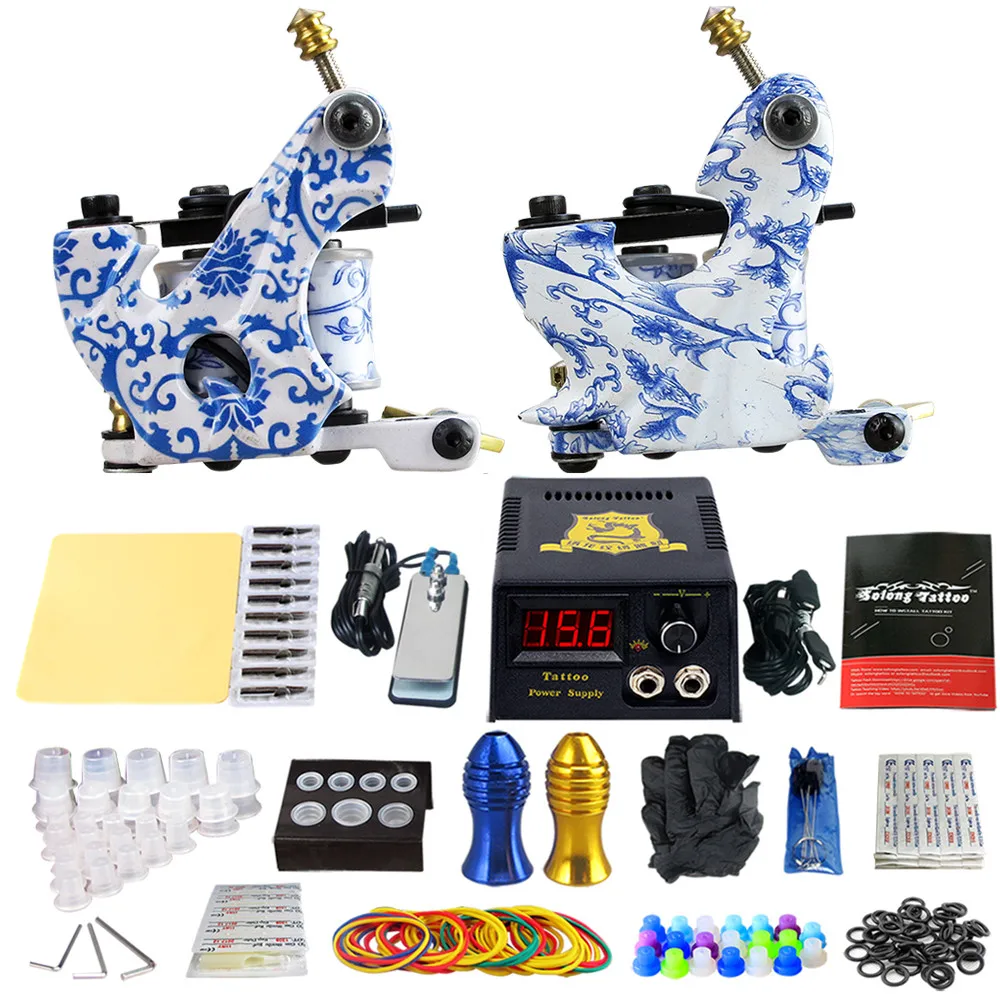 

Solong tatoo machine gun Kits Tattoo Machine Set Power Supply Foot Pedal Needles Grips Body Arts Tattoo Supplies TK202-32